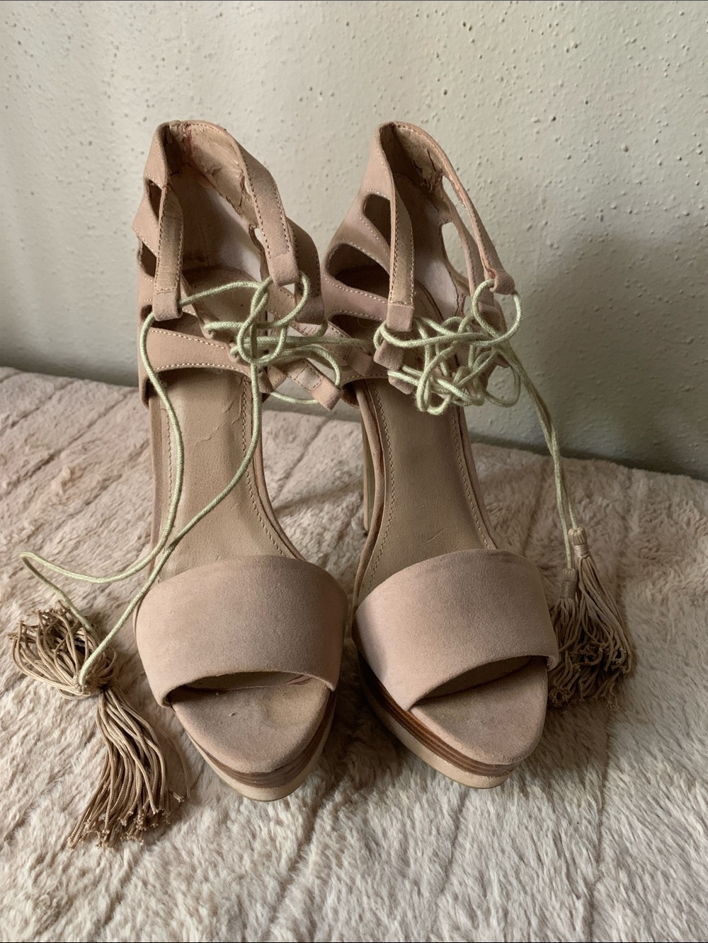 Colin Stuart Blush Suede Lace-Up Platform Heels